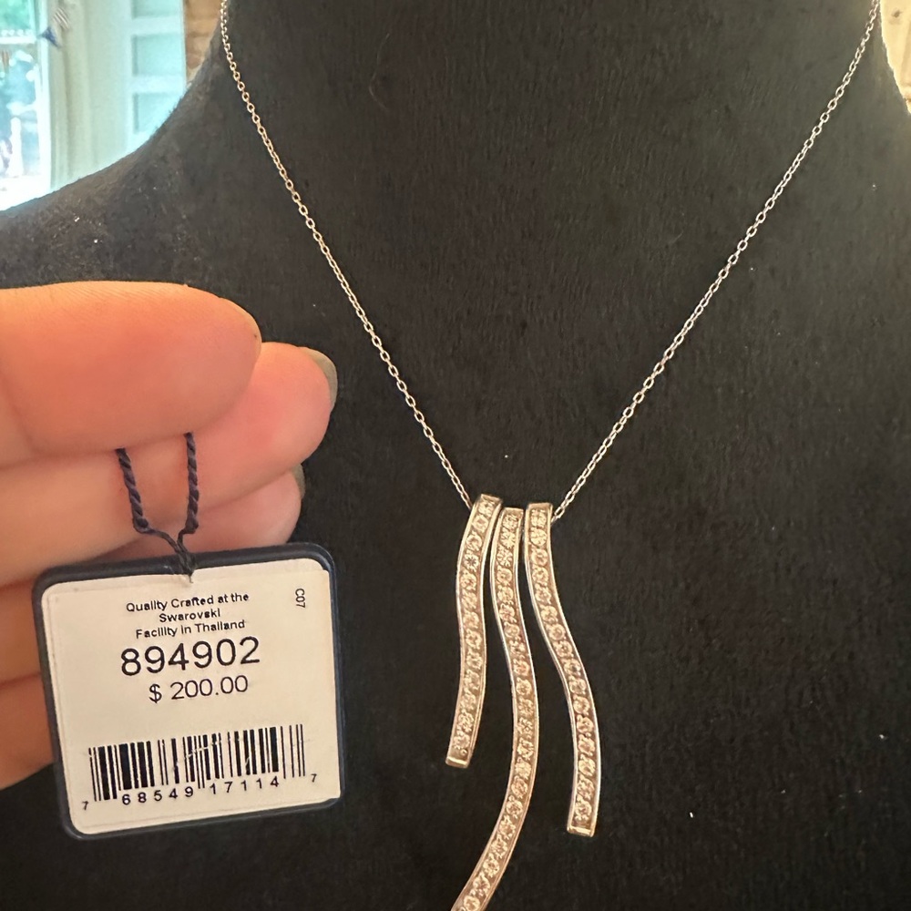 Swarovski Silver-Tone Triple Curved Crystal Pendant Necklace